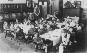 Tea time at St Thomas' school, 1925